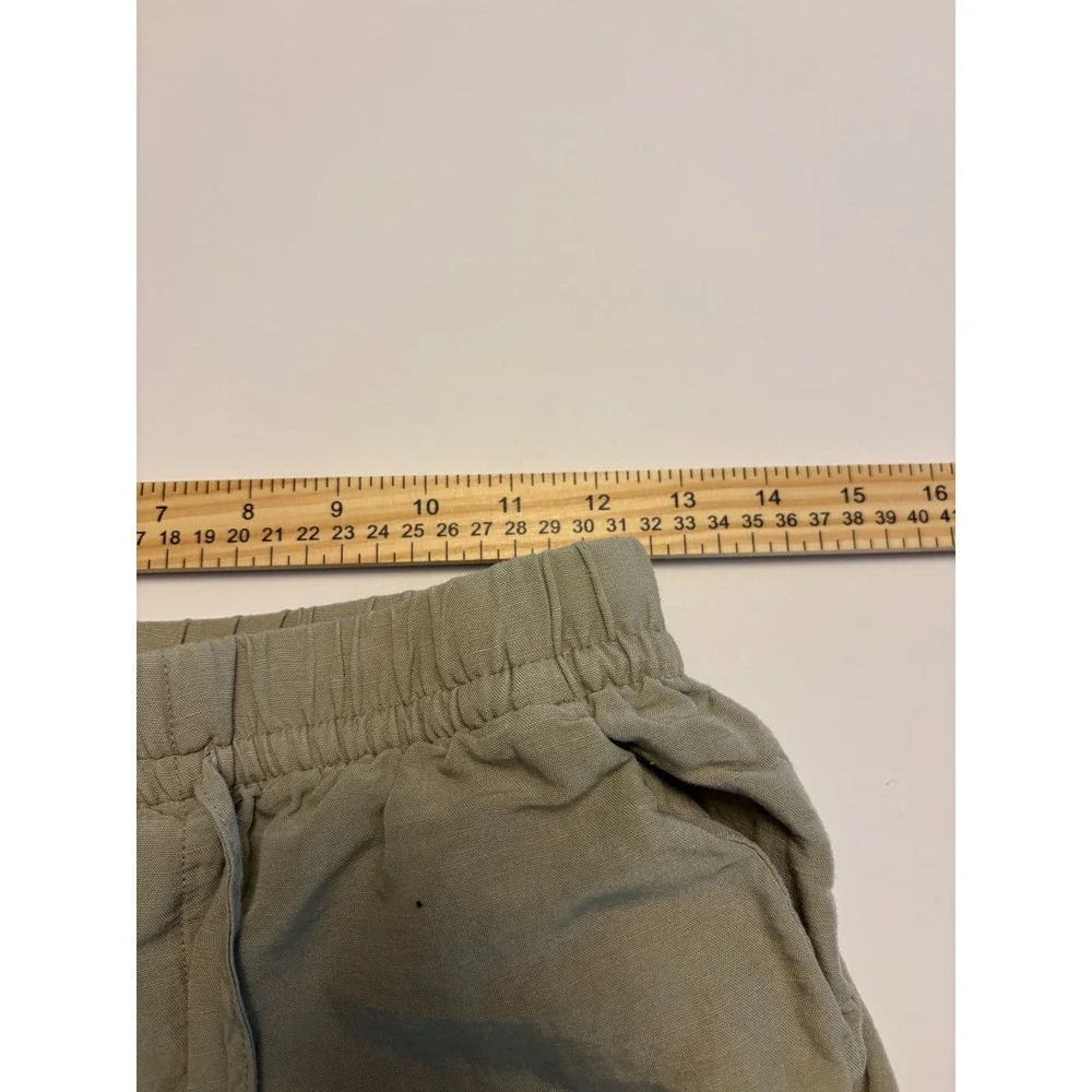 H&M Linen Blend Pants Women XS Sage Green Elastic Drawstring Waist Crop Trousers
